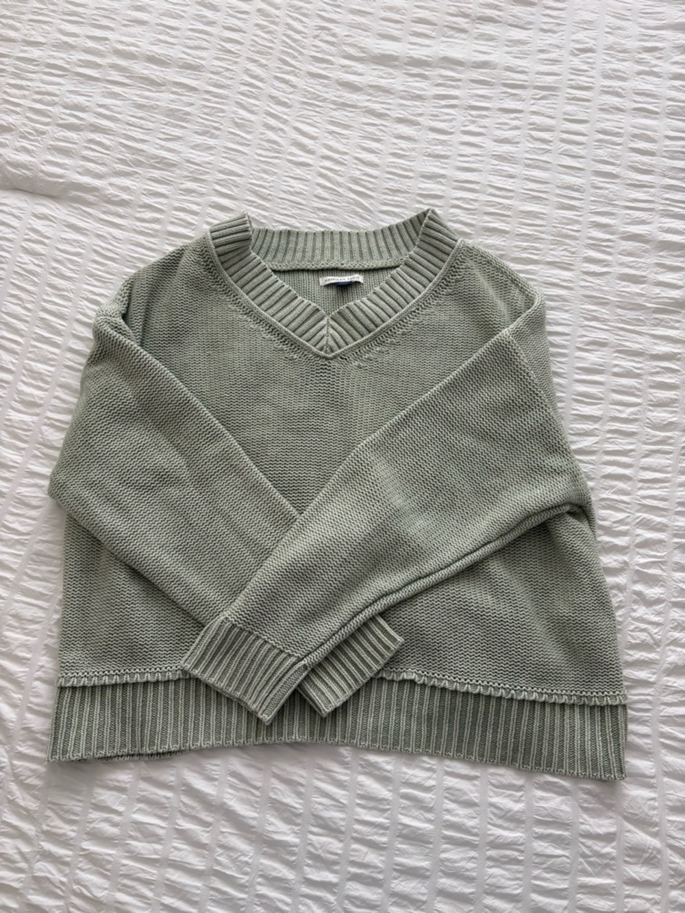 American Eagle Outfitters Sage Green V-Neck Knit Sweater